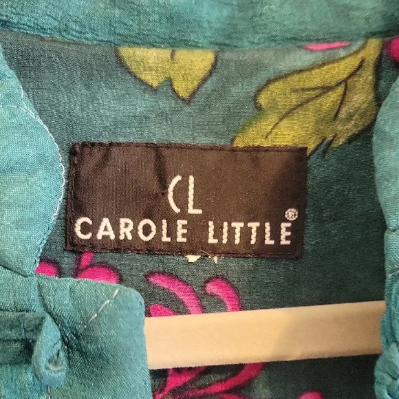 Carole Little Teal green Women's quilted Blazer with bright Floral Lining - Picture 2 of 6
